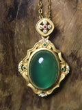 Green Chalcedony Inlaid Hollow Necklace for Woman Namour Charm Gift