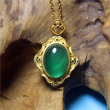 Green Chalcedony Inlaid Hollow Necklace for Woman Namour Charm Gift