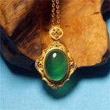 Green Chalcedony Inlaid Hollow Necklace for Woman Namour Charm Gift
