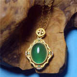 Green Chalcedony Inlaid Hollow Necklace for Woman Namour Charm Gift