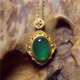 Green Chalcedony Inlaid Hollow Necklace for Woman Namour Charm Gift