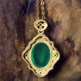 Green Chalcedony Inlaid Hollow Necklace for Woman Namour Charm Gift