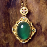 Green Chalcedony Inlaid Hollow Necklace for Woman Namour Charm Gift