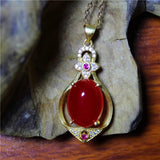 Red Green Agate Hollow Necklace, Silver Plated, Namour Charm Gift
