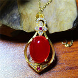 Red Green Agate Hollow Necklace, Silver Plated, Namour Charm Gift