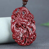 Cinnabar Jade Dragon Pixiu Pendant Necklace Chinese Healing Women Luck