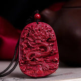 Cinnabar Jade Dragon Pixiu Pendant Necklace Chinese Healing Women Luck