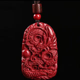 Cinnabar Jade Dragon Pixiu Pendant Necklace Chinese Healing Women Luck