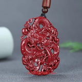 Cinnabar Jade Dragon Pixiu Pendant Necklace Chinese Healing Women Luck