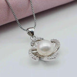 Freshwater Pearl Flower Pendant Necklace with Zirconia