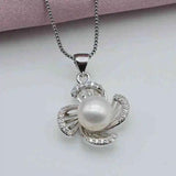 Freshwater Pearl Flower Pendant Necklace with Zirconia