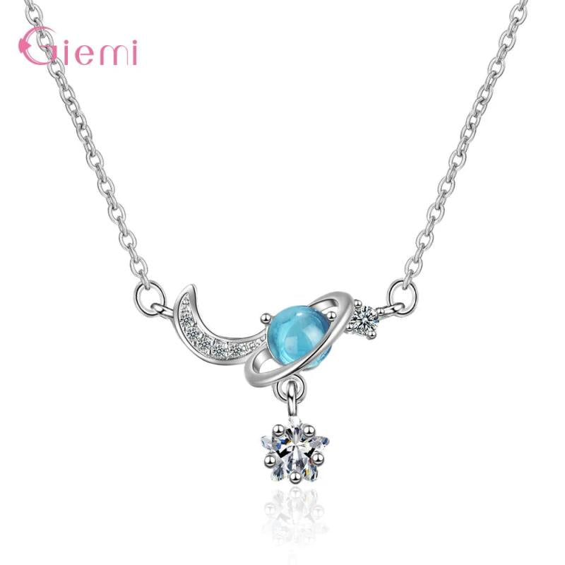 Sterling Silver Star Moon Pendant Necklace Wedding Party Jewelry