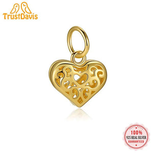 TrustDavis Sterling Silver Hollow Heart Bracelet Pendant for Women