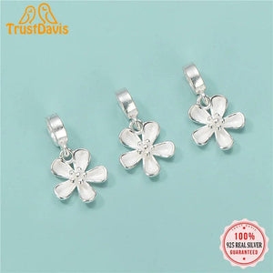 TrustDavis 925 Sterling Silver Flower Charm Pendant DIY Jewelry HY401