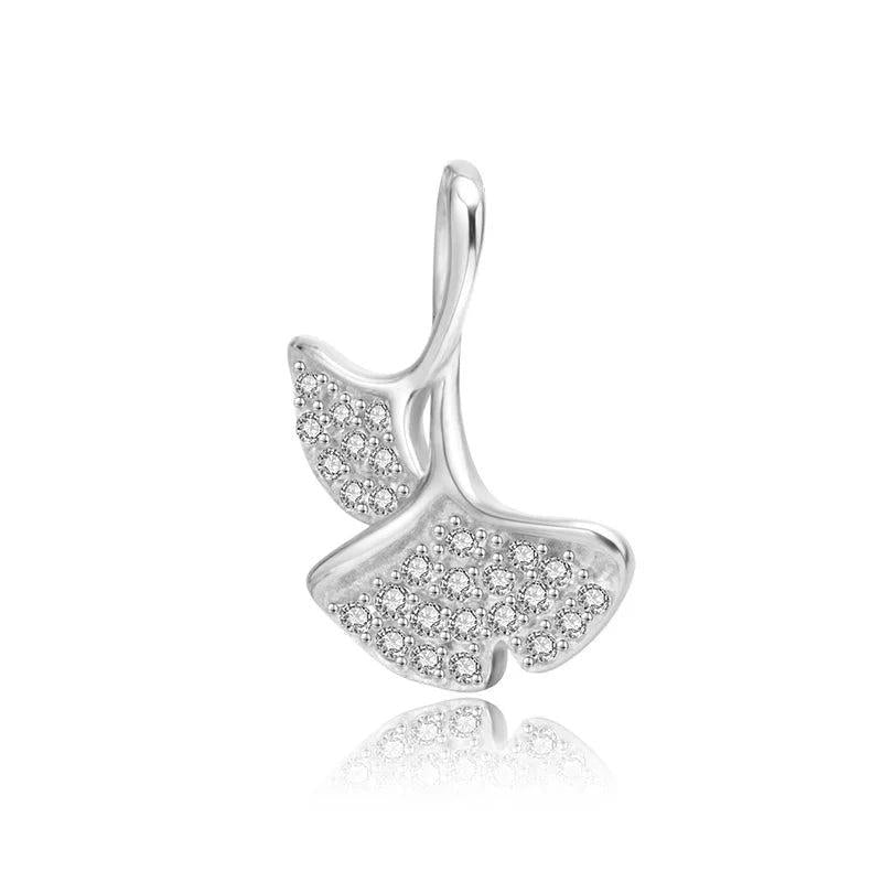 TrustDavis 925 Sterling Silver Ginkgo Leaf CZ Charm Pendant DIY Jewelry