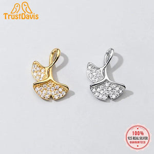 TrustDavis 925 Sterling Silver Ginkgo Leaf CZ Charm Pendant DIY Jewelry