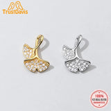 TrustDavis 925 Sterling Silver Ginkgo Leaf CZ Charm Pendant DIY Jewelry