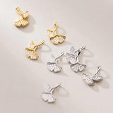 TrustDavis 925 Sterling Silver Ginkgo Leaf CZ Charm Pendant DIY Jewelry
