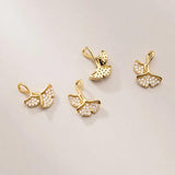 TrustDavis 925 Sterling Silver Ginkgo Leaf CZ Charm Pendant DIY Jewelry