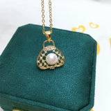 Handbag Shape Pearl Necklace 14k Filled Choker Pendant Jewelry