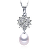 Flower Zircon Pearl Pendant 925 Silver Necklace Jewelry