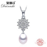 Flower Zircon Pearl Pendant 925 Silver Necklace Jewelry