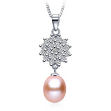 Flower Zircon Pearl Pendant 925 Silver Necklace Jewelry