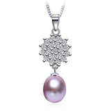 Flower Zircon Pearl Pendant 925 Silver Necklace Jewelry
