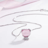 Pink Jade Agate Bear Pendant 925 Silver Necklace Charm Jewelry
