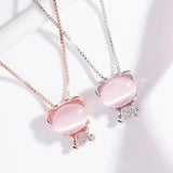 Pink Jade Agate Bear Pendant 925 Silver Necklace Charm Jewelry