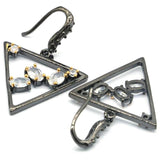 Vintage Trangle Jewelry Set Gothic Bright Cubic Zircon Silver Pendant Earrings