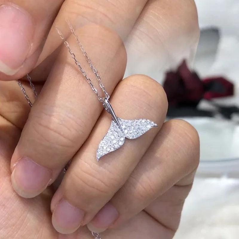 Mermaid Tail Chain Pendant Necklace For Women Full Diamond Zircon