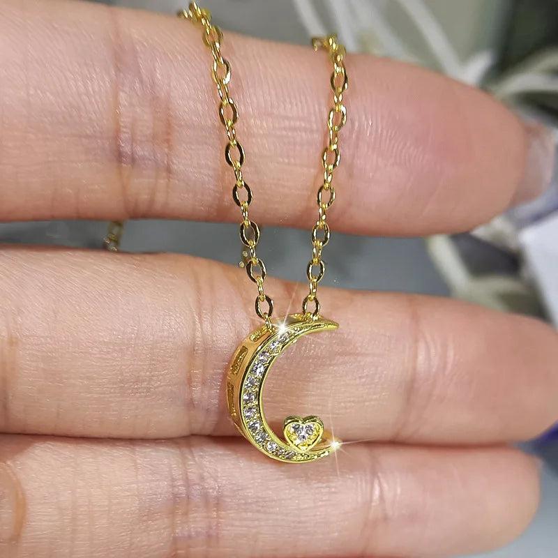 Crystal Moon Pendant Necklace for Women Clavicle Party Jewelry