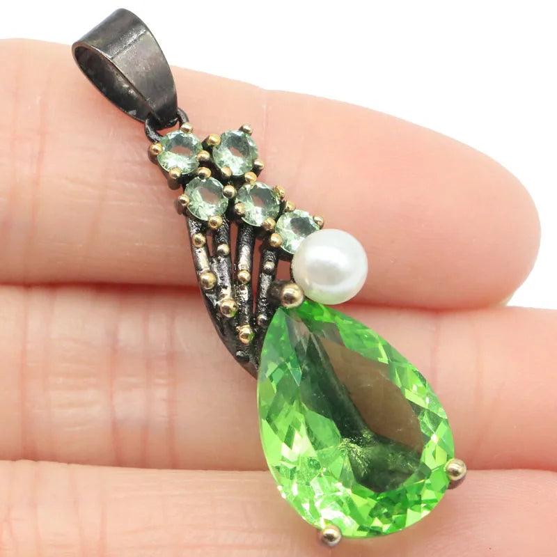 Neo-Gothic Vintage Tsavorite Garnet Tanzanite Pearl Silver Pendant