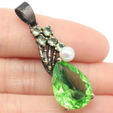 Neo-Gothic Vintage Tsavorite Garnet Tanzanite Pearl Silver Pendant