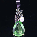 Neo-Gothic Vintage Tsavorite Garnet Tanzanite Pearl Silver Pendant