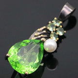 Neo-Gothic Vintage Tsavorite Garnet Tanzanite Pearl Silver Pendant