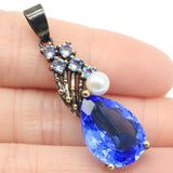 Neo-Gothic Vintage Tsavorite Garnet Tanzanite Pearl Silver Pendant