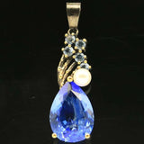 Neo-Gothic Vintage Tsavorite Garnet Tanzanite Pearl Silver Pendant