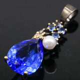 Neo-Gothic Vintage Tsavorite Garnet Tanzanite Pearl Silver Pendant