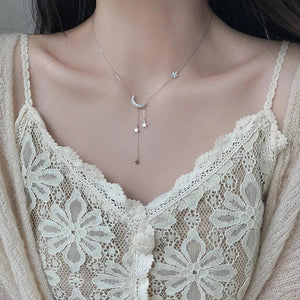 925 Silver Star Moon Necklace for Girls NK007