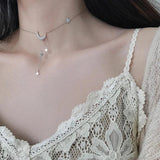 925 Silver Star Moon Necklace for Girls NK007