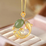S925 Silver Inlaid Hetian Jade Gray Jade Fish Pendant