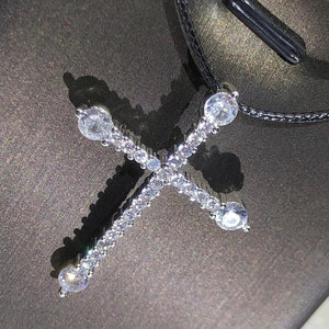 925 Silver CZ Cross Choker Necklace