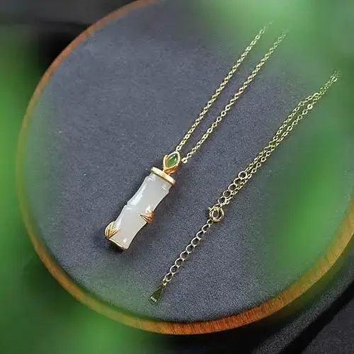 Natural Hetian Jade Bamboo Necklace S925 Sterling Silver Pendant