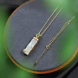 Natural Hetian Jade Bamboo Necklace S925 Sterling Silver Pendant