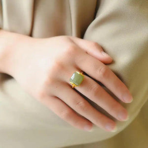 Natural Gray Jade Ring S925 Sterling Silver Hetian Jade Xiangyun Ring