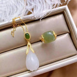 Natural Gray Jade Ring S925 Sterling Silver Hetian Jade Xiangyun Ring