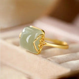 Natural Gray Jade Ring S925 Sterling Silver Hetian Jade Xiangyun Ring