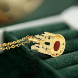 S925 Sterling Silver South Red Agate Dream Castle Pendant Necklace
